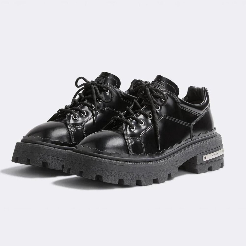 EYTY BLACK LEATHER DETROIT DERBY SHOES SIZE 39